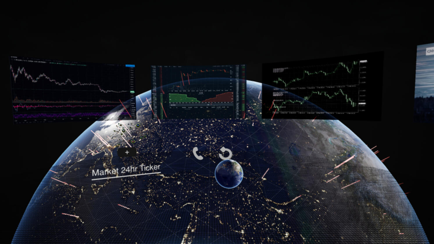 Still capture of an interactive VR experience in the Stock Trader Virtual Platform. VR Research Project, ZHVR Group, 2019.