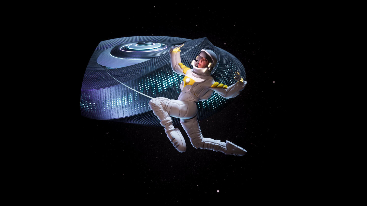Frame from the motion-captured animation in the Space scene. The Metabolic Guide to Space Survival, The Universe Pavilion, Venice Architecture Biennale, 2025.