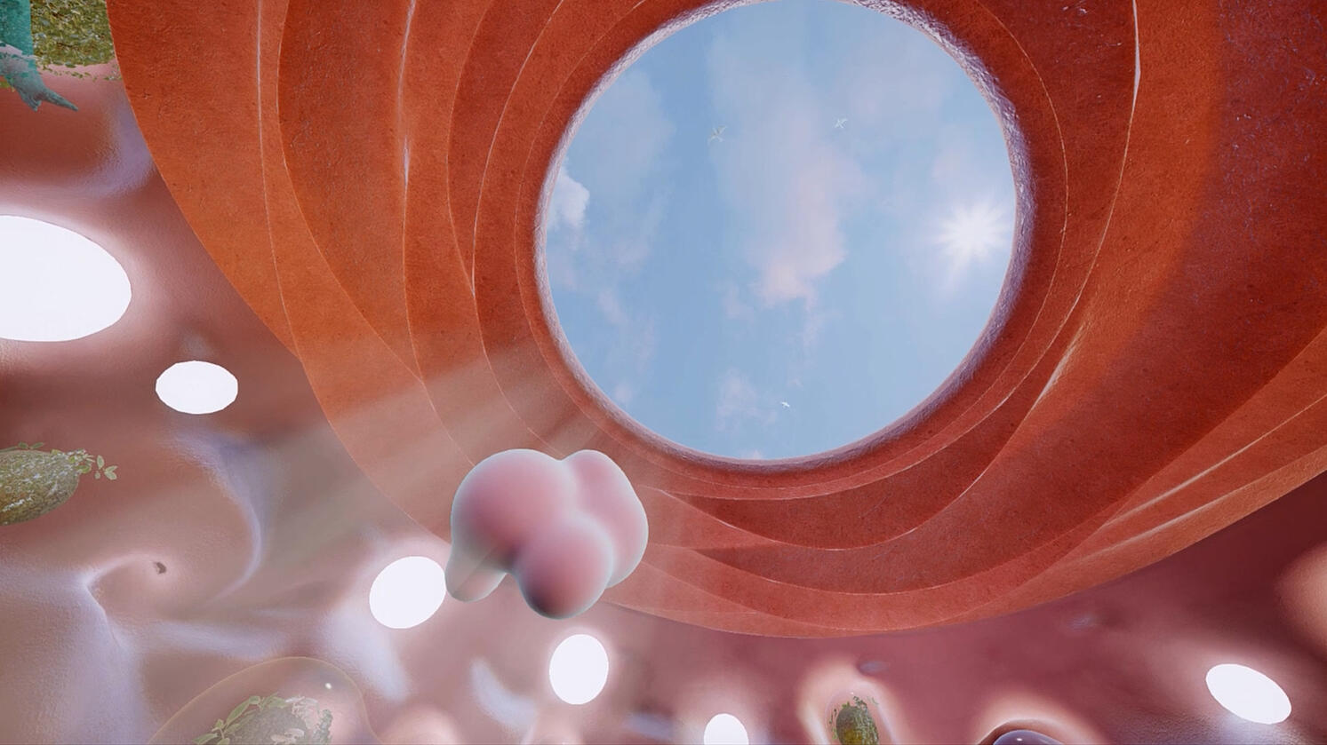 Still capture of an interactive VR experience in the Training Space. The Living Factory, Behind the Design Exhibition, 2024.