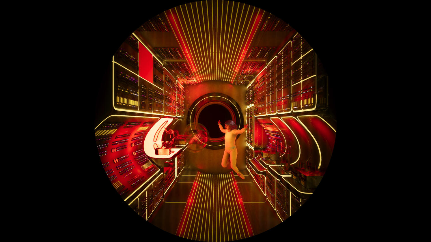 A frame from the motion-captured animation in the Sunshine Lab scene. The Metabolic Guide to Space Survival, The Universe Pavilion, Venice Architecture Biennale, 2025.